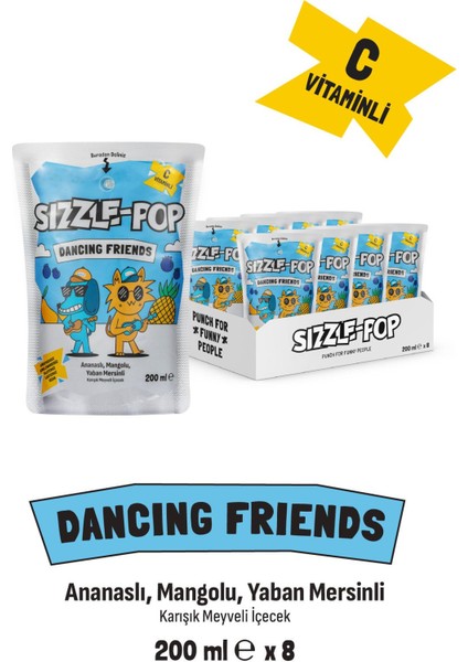 Sızzle-Pop Dancıng Frıends Ananas Mango Yabanmersini Meyve Suyu 200 ml x 8 Adet