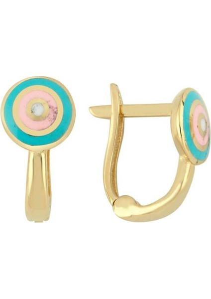 Renkli Mineli Yuvarlak Çocuk Küpesi