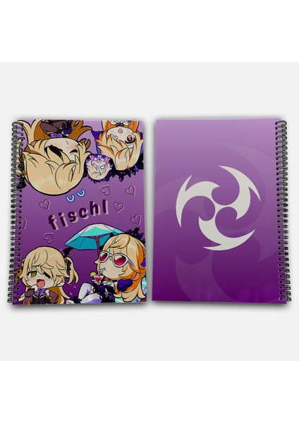 Genshin Impact Fischl Çizgili A4 Okul Defteri 72 Yaprak