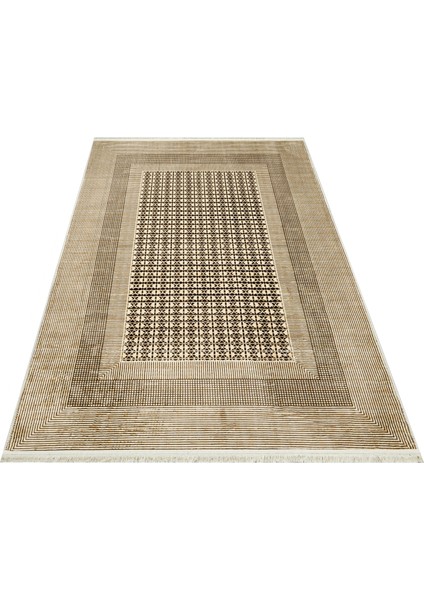 Pranidhi Bej Çerçeveli Etnik Modern Desenli Kadife Makinada Yıkanabilir Hav Toz Vermez Leke Tutmayan Kaymaz Taban Dijital Makine Baskı Salon Yolluk Mutfak Halı fiyatları