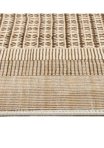 Pranidhi Bej Çerçeveli Etnik Modern Desenli Kadife Makinada Yıkanabilir Hav Toz Vermez Leke Tutmayan Kaymaz Taban Dijital Makine Baskı Salon Yolluk Mutfak Halı modelleri