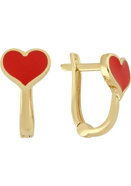 Kırmızı Mineli Kalp Çocuk Küpesi