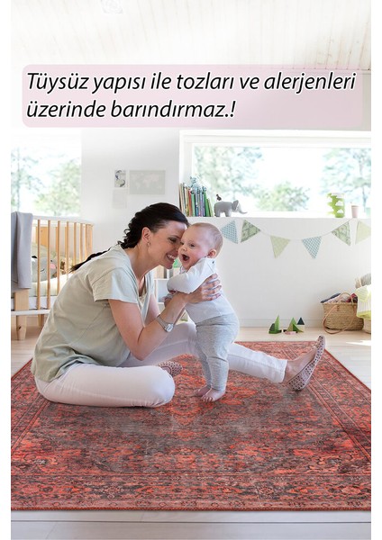 Anakao Klasik Kırmızı Polyester Dikdörtgen Modern Desenli Pamuk Makinada Yıkanabilir Hav Toz Vermez Leke Tutmayan Kaymaz Taban Dijital Makine Baskı Salon Yolluk Mutfak Halı modelleri