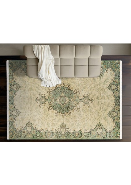 Yeşil Klasik Etnik Modern Desenli Pamuk Makinada Yıkanabilir Hav Toz Vermez Leke Tutmayan Kaymaz Taban Dijital Makine Baskı Salon Yolluk Mutfak Halı fiyatları