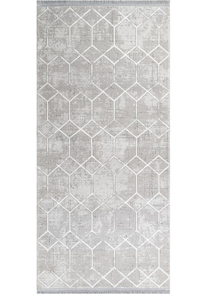 Exmouth Geometrik Gri Akrilik Kare Modern Desenli Akrilik Hav Vermeyen Leke Tutmayan Kolay Temizlenen Yumuşak Makine Salon Yolluk Mutfak Halı