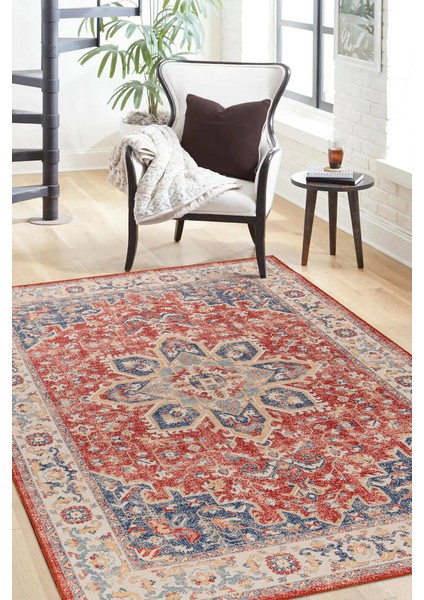 Diani Klasik Kırmızı Polyester Dikdörtgen Modern Desenli Pamuk Makinada Yıkanabilir Hav Toz Vermez Leke Tutmayan Kaymaz Taban Dijital Makine Baskı Salon Yolluk Mutfak Halı