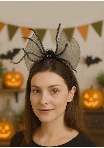 Örümcek Figürlü Halloween Parti Tacı Kurdeleli Cadılar Bayramı Aksesuarı