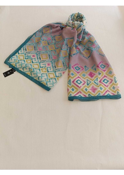 Desenli Pamuk Şal Üçgen Desen Şal Ebat 75 X185