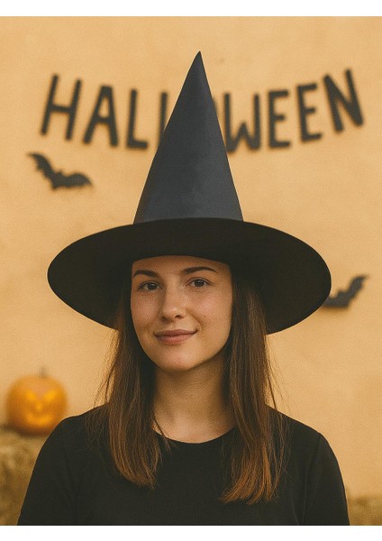 Cadılar Bayramı Cadı Şapkası Halloween Parti Kostüm Aksesuarı Siyah