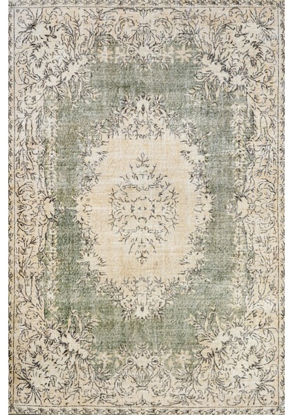 Yeşil Klasik Etnik Modern Desenli Pamuk Makinada Yıkanabilir Hav Toz Vermez Leke Tutmayan Kaymaz Taban Dijital Makine Baskı Salon Yolluk Mutfak Halı