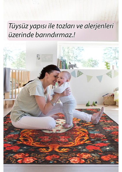 Schiltigheim Çiçekli Kırmızı Polyester Dikdörtgen Modern Desenli Pamuk Makinada Yıkanabilir Hav Toz Vermez Leke Tutmayan Kaymaz Taban Dijital Makine Baskı Salon Yolluk Mutfak Halı indirimleri