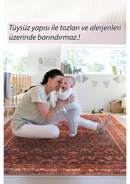 Nissi Çerçeveli Kırmızı Polyester Dikdörtgen Modern Desenli Pamuk Makinada Yıkanabilir Hav Toz Vermez Leke Tutmayan Kaymaz Taban Dijital Makine Baskı Salon Yolluk Mutfak Halı modelleri