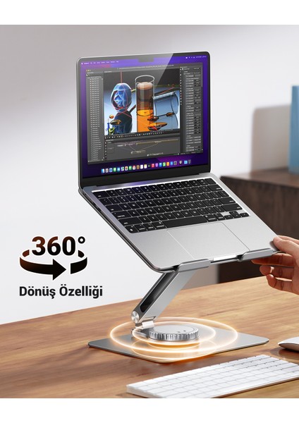 Yükseklik ve Açı Ayarlı 360 Derece Döndürülebilir Alüminyum Tablet Notebook Standı, 90849 modelleri