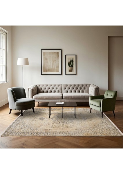 Sarı Eskitme Etnik Modern Desenli Pamuk Makinada Yıkanabilir Hav Toz Vermez Leke Tutmayan Kaymaz Taban Dijital Makine Baskı Salon Yolluk Mutfak Halı fırsatları