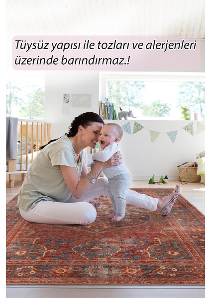 Brighton Klasik Kırmızı Polyester Dikdörtgen Modern Desenli Pamuk Makinada Yıkanabilir Hav Toz Vermez Leke Tutmayan Kaymaz Taban Dijital Makine Baskı Salon Yolluk Mutfak Halı modelleri