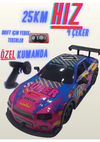 1:22 Ölçek 2.4 Ghz Özel Kumandalı 4 Çeker Full Fonksiyon Işıklı 25 Km Hızlı Drift Rc Araba