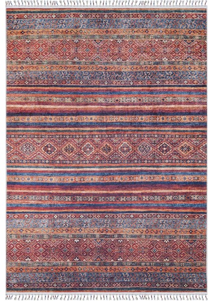 Milomlyn Kırmızı Modern Etnik Desenli Makinada Yıkanabilir Hav Toz Vermez Leke Tutmayan Kaymaz Taban Dijital Makine Baskı Salon Yolluk Mutfak Halı
