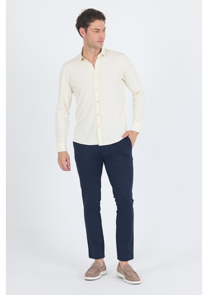 Açık Krem Uzun Kol Düz Örme Polo Yaka Cepsiz Esnek Classic Slim Fit Gömlek 1004250153_650 fiyatları