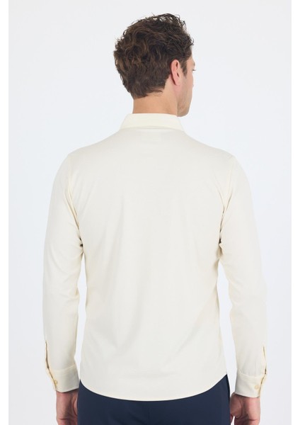 Açık Krem Uzun Kol Düz Örme Polo Yaka Cepsiz Esnek Classic Slim Fit Gömlek 1004250153_650 indirimleri
