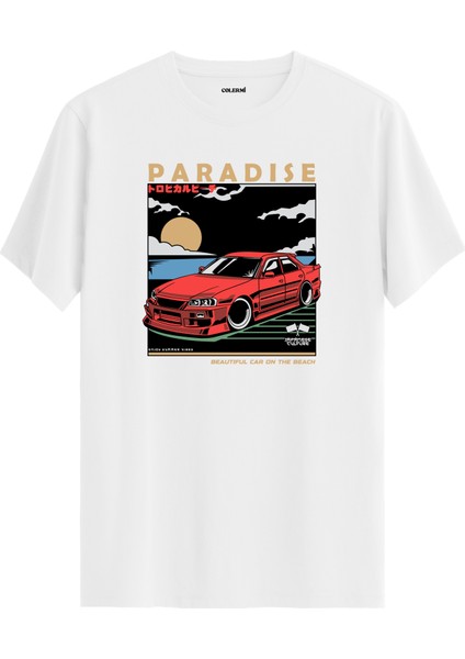 Paradise Spor Araba Gün Batımı Tasarımlı Regular Tişört