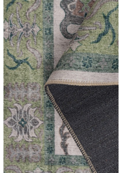 Macarelleta Çerçeveli Yeşil Polyester Dikdörtgen Modern Desenli Pamuk Makinada Yıkanabilir Hav Toz Vermez Leke Tutmayan Kaymaz Taban Dijital Makine Baskı Salon Yolluk Mutfak Halı fırsatları