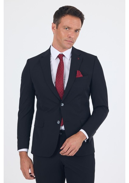 Siyah Mono Yaka Yarım Astar 6 Drop Slim Fit Beli Lastikli Takım Elbise 1001250121 modelleri