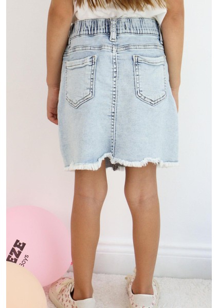 Kız Çocuk Jean Etek Kelebek Nakışlı Düğme Detaylı 6-10 Yaş, Açık Mavi fiyatları