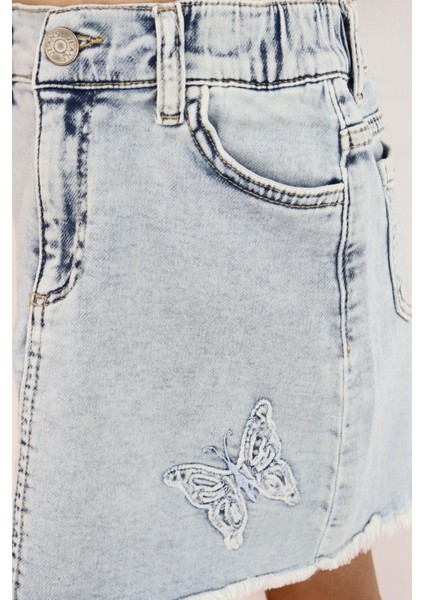 Kız Çocuk Jean Etek Kelebek Nakışlı Düğme Detaylı 6-10 Yaş, Açık Mavi modelleri
