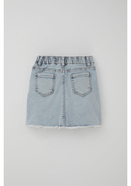 Kız Çocuk Jean Etek Kelebek Nakışlı Düğme Detaylı 6-10 Yaş, Açık Mavi indirimleri