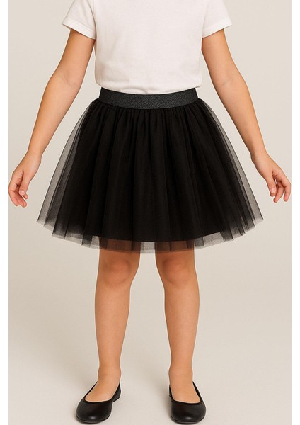 Kız Çocuk Tütü Etek Simli Beli Lastikli 5-10 Yaş, Siyah