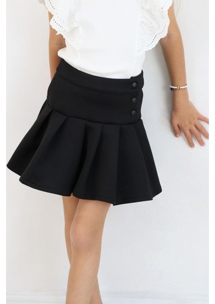 Kız Çocuk Mini Etek Pileli Çıtçıt Detaylı 7-12 Yaş, Siyah fiyatları