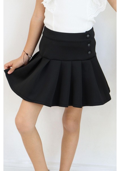 Kız Çocuk Mini Etek Pileli Çıtçıt Detaylı 7-12 Yaş, Siyah modelleri