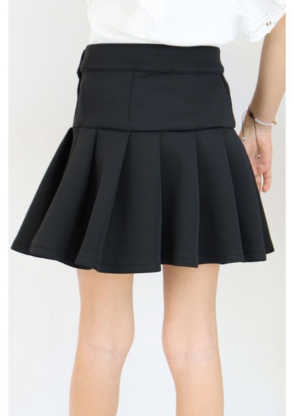 Kız Çocuk Mini Etek Pileli Çıtçıt Detaylı 7-12 Yaş, Siyah fırsatları