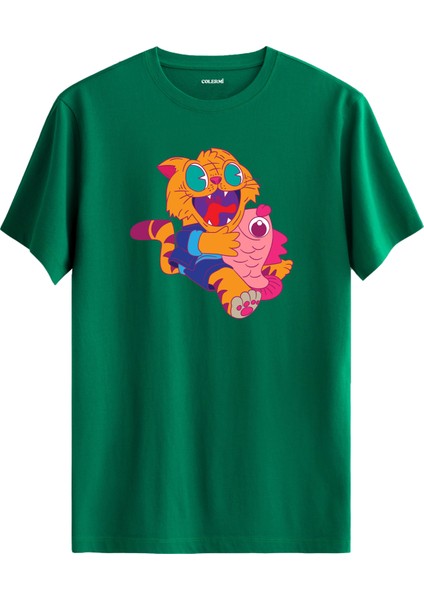 Kedi Köpekbalığı Tasarım %100 Pamuk Premium Kumaş Tişört