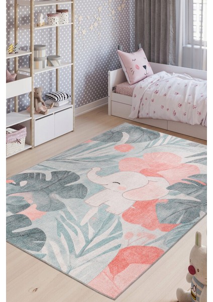 Saint-Ouen Figürlü Mavi Polyester Kare Modern Desenli Pamuk Makinada Yıkanabilir Hav Toz Vermez Leke Tutmayan Kaymaz Taban Dijital Makine Baskı Salon Yolluk Mutfak Halı