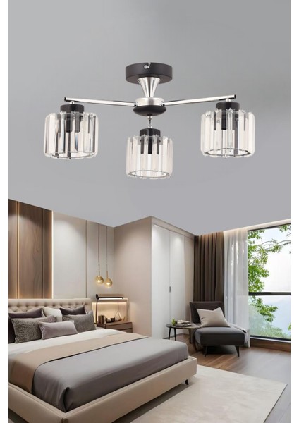 ESSLİGHT CEMRE 3 LÜ PLAFONYER AVİZE (KRİSTAL TAŞLI) SALON MUTFAK YATAK ODASI GENÇ ODASI OFİS