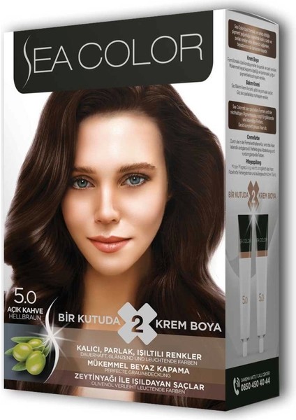 2 Tüp Krem Saç Boyası Seti Açık Kahve No:5.0