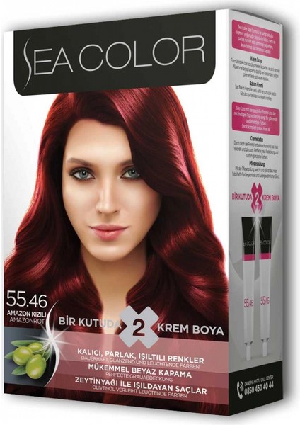 2 Tüp Krem Saç Boyası Seti Amazon Kızılı No:55.46