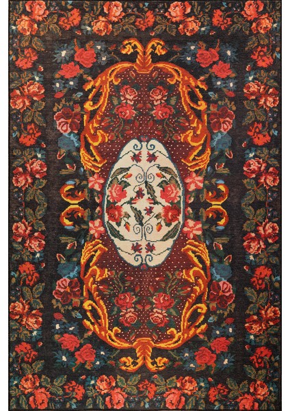 Schiltigheim Çiçekli Kırmızı Polyester Dikdörtgen Modern Desenli Pamuk Makinada Yıkanabilir Hav Toz Vermez Leke Tutmayan Kaymaz Taban Dijital Makine Baskı Salon Yolluk Mutfak Halı modelleri