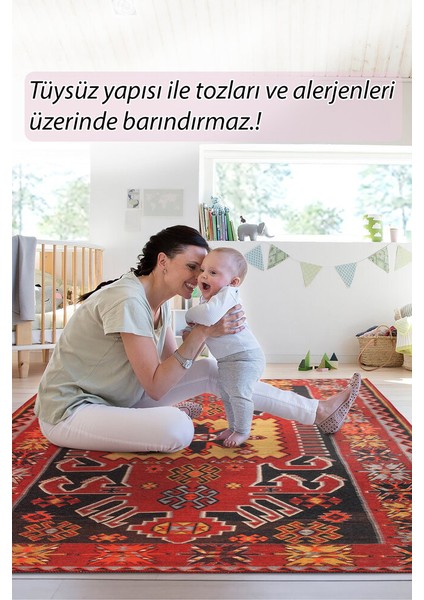 Gamboa Klasik Kırmızı Polyester Dikdörtgen Modern Desenli Pamuk Makinada Yıkanabilir Hav Toz Vermez Leke Tutmayan Kaymaz Taban Dijital Makine Baskı Salon Yolluk Mutfak Halı modelleri