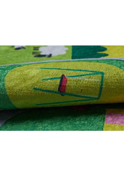 Caceres Figürlü Yeşil Polyester Dikdörtgen Modern Desenli Pamuk Makinada Yıkanabilir Hav Toz Vermez Leke Tutmayan Kaymaz Taban Dijital Makine Baskı Salon Yolluk Mutfak Halı indirimleri