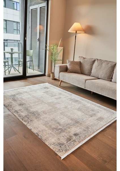 Uxue Gri Modern Etnik Desenli Viskon Hav Vermeyen Leke Tutmayan Kolay Temizlenen Yumuşak Makine Salon Yolluk Mutfak Halı