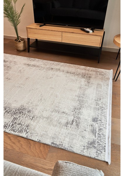 Uxue Gri Modern Etnik Desenli Viskon Hav Vermeyen Leke Tutmayan Kolay Temizlenen Yumuşak Makine Salon Yolluk Mutfak Halı