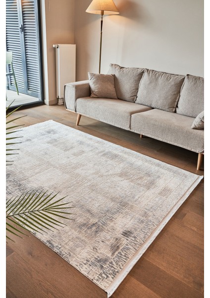 Uxue Gri Modern Etnik Desenli Viskon Hav Vermeyen Leke Tutmayan Kolay Temizlenen Yumuşak Makine Salon Yolluk Mutfak Halı