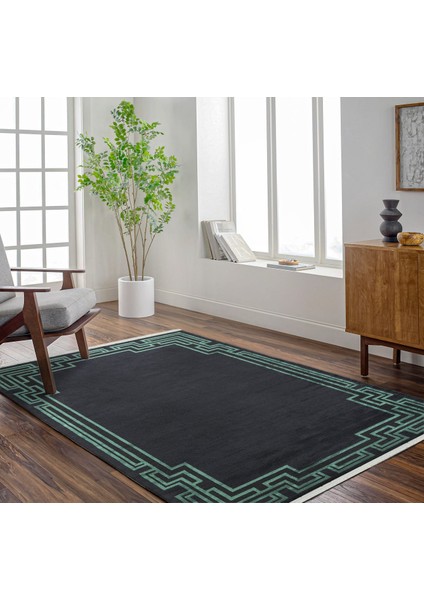 Siyah Geometrik Etnik Modern Desenli Pamuk Makinada Yıkanabilir Hav Toz Vermez Leke Tutmayan Kaymaz Taban Dijital Makine Baskı Salon Yolluk Mutfak Halı modelleri
