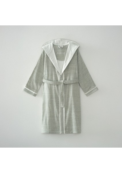 Hasna Kadın Bornoz %100 Organik Pamuk Keten Melanj Haki