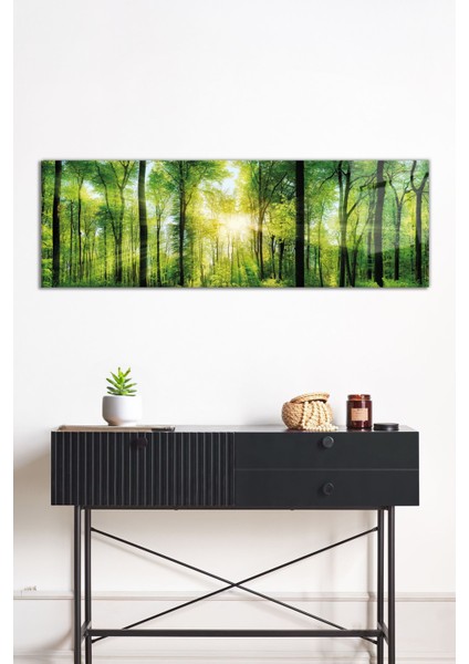 Yeşil Ağaçlar ve Orman Manzarası Panoramik Cam Tablo, Darbelere Dayanıklı Kırılmaz Cam, Hediyelik