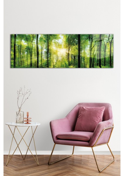 Yeşil Ağaçlar ve Orman Manzarası Panoramik Cam Tablo, Darbelere Dayanıklı Kırılmaz Cam, Hediyelik fiyatları