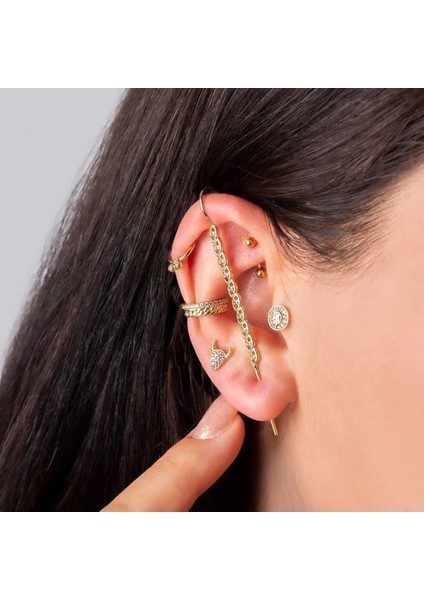 Yuvarlak Üç Taşlı Helix Piercing