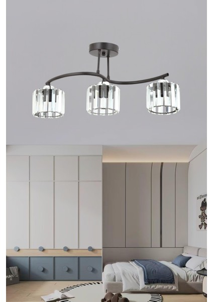 ESSLİGHT AHU 3 LÜ SIRALI AVİZE KRİSTAL TAŞLI MODERN DEKORATİF AYDINLATMA fiyatları